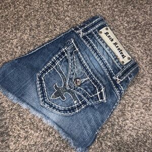 Rock Revival Blue Denim Shorts with Distinctive Stitching